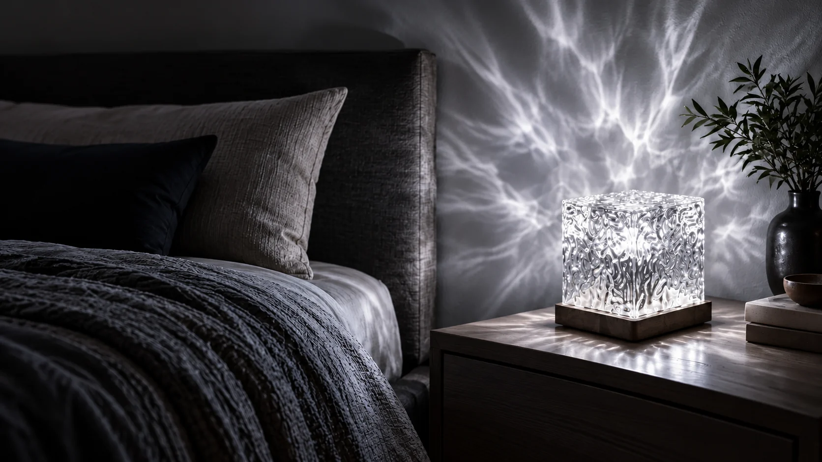 La misma habitación con una luz blanca.